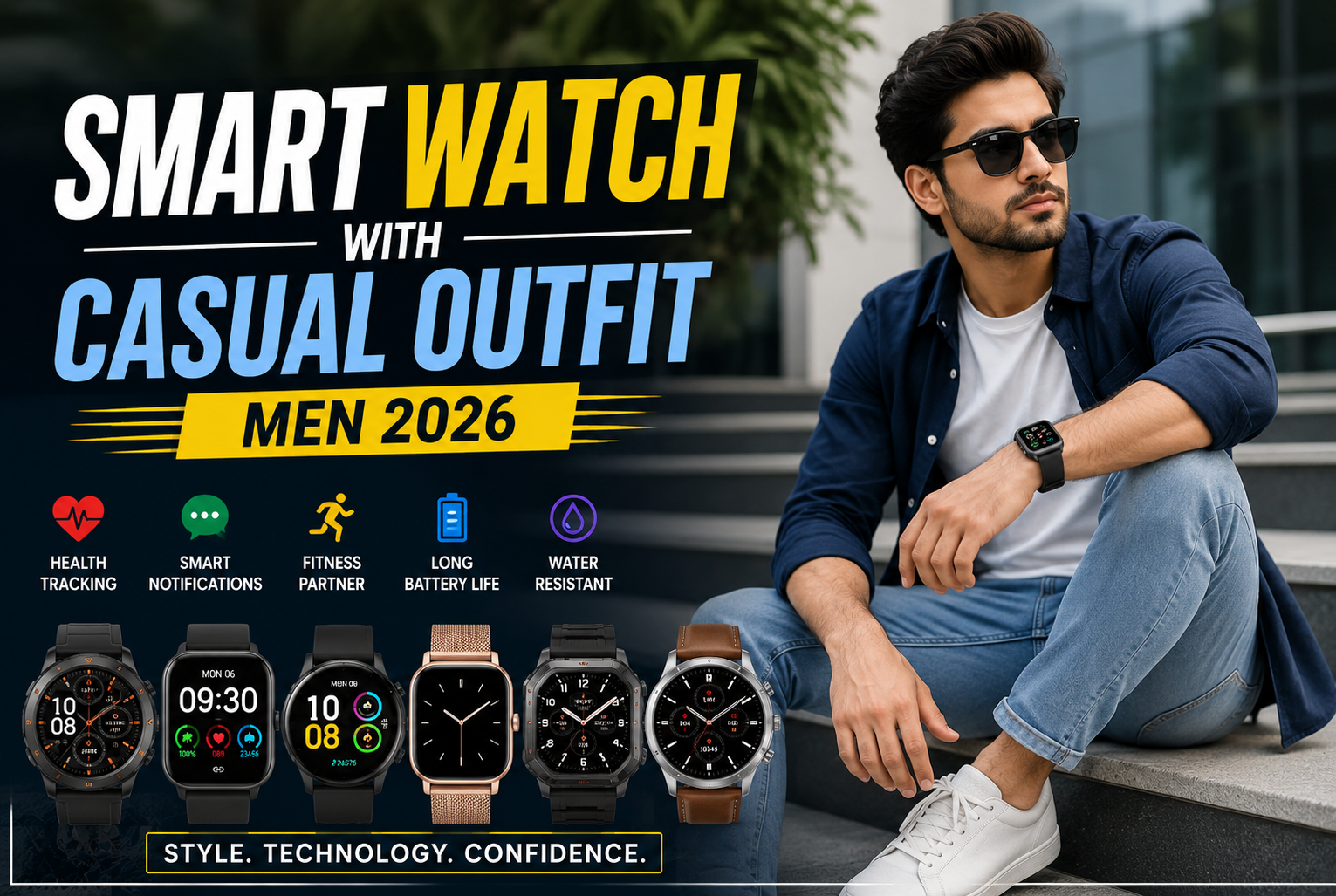Smart watch with casual outfit men 2026